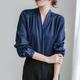 Women's Shirt Blouse Satin Plain Work White Navy Blue Long Sleeve Daily Business Mature V Neck Regular Fit Spring Fall