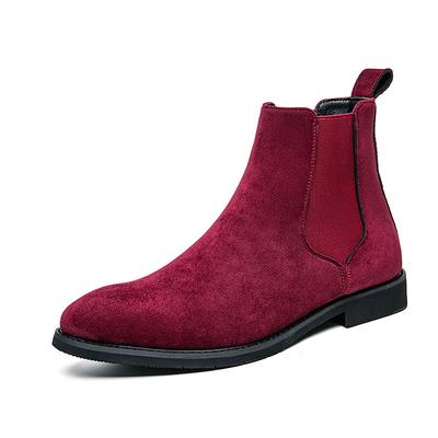 Men's Red Faux Suede Chelsea Boots with Elastic Side Panels - Ideal for Casual Outings, Evening Events, and Making a Stylish Statement