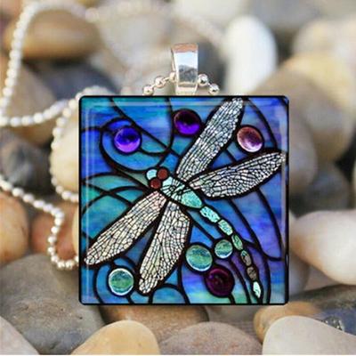 Women's necklace Vintage Street Style Glass Insect Pendant Necklace for Women / Dragonfly / Blue / Green / Yellow