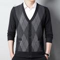 Men's Sweater Wool Sweater Cashmere Cardigan Sweater Ribbed Knit Regular Pocket Knitted Rhombus V Neck Warm Ups Modern Contemporary Daily Wear Going out Clothing Apparel Winter Black Red S M L
