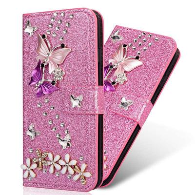 Phone Case For Samsung Galaxy S24 S23 S22 S21 S20 Plus Ultra A55 A35 A25 A15 5G A54 A34 A14 Note 20 Ultra A53 A33 Wallet Case Rhinestone Magnetic Glitter Shine Butterfly Glitter Shine PU Leather