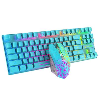 T87 Rechargeable Keyboard and Mouse Set Wireless Mechanical Feel Multicolor Backlit Gaming Keyboard Mouse Set Wireless Waterproof 2.4G USB Drive