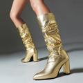 Women's Boots Metallic Boots Sexy Boots Party Club Snake Knee High Boots High Heel Block Heel Pointed Toe Fashion Sexy Industrial Style PU Zipper Silver Blue Gold
