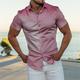 Men's Shirt Button Up Shirt Casual Shirt Summer Shirt Satin Silk Shirt Pink Blue Purple Short Sleeve Plain Turndown Wedding Party Button-Down Clothing Apparel Fashion Luxury Shiny Breathable