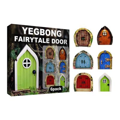 6pcs Fairy Garden Door for Tree Fairy Garden Outdoor Decor Accessories Fairytale Tiny House Doors Mini Gift for Multicolor