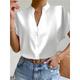 Women's Shirt Blouse Plain Work White Button Short Sleeve Elegant Fashion Business Standing Collar Regular Fit