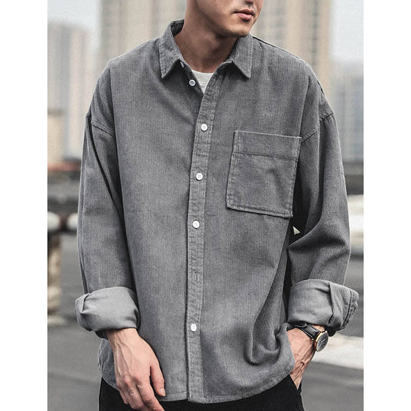 Men's Corduroy Shirt Shirt Jacket Overshirt Plain Outdoor Daily Black Coffee Gray Long Sleeve Lapel Spring Fall Clothing Apparel Pocket