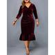 Women's Plus Size Curve Velvet Dress Party Dress Winter Dress Plain Midi Dress Long Sleeve V Neck Elegant Evening Party Black Wine Spring Fall L XL XXL 3XL 4XL