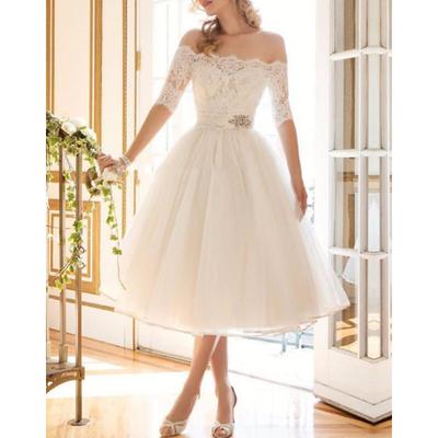 Bridal Shower Simple Wedding Dresses Boho Wedding Dresses A-Line Sweetheart Regular Straps Asymmetrical Lace Bridal Gowns With Lace Appliques 2024