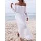 Women's Cover Up Beach Dress Beach Wear Maxi long Dress Ruffle with Sleeve Fashion Basic Plain Off Shoulder Long Sleeve Regular Fit Daily Vacation White 2023 Summer Spring S M L XL