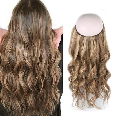 Real Human Hair Halo Hair Extensions with Invisible Fish Line Chestnut Brown with Dark Dirty Blonde Highlights P6-12#