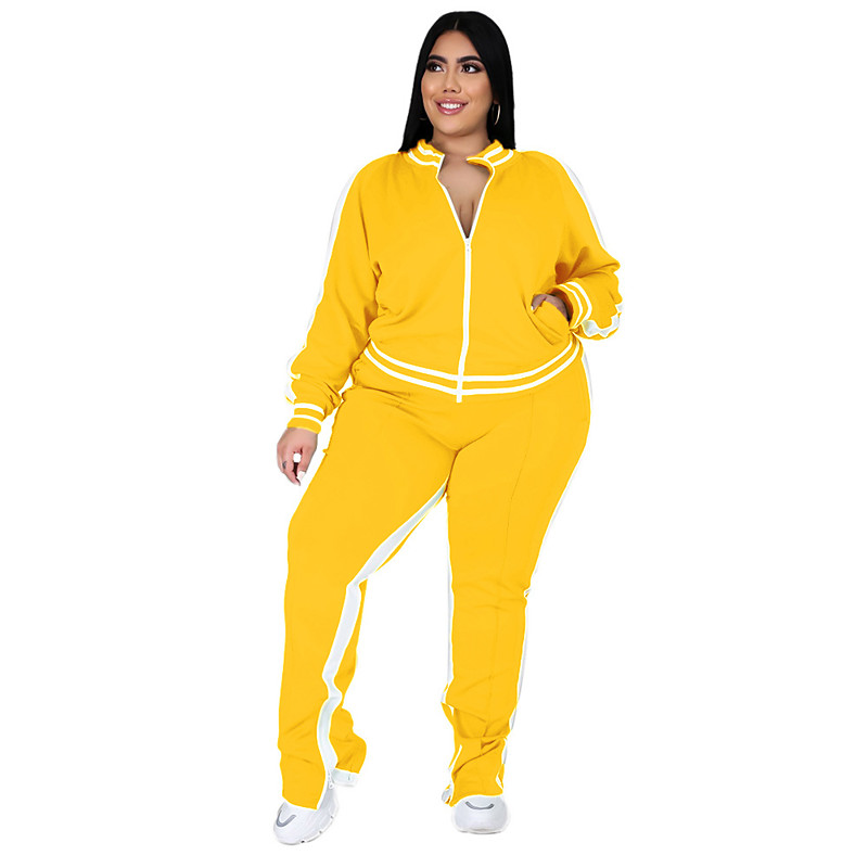 Women's Tracksuit Sweatsuit Drawstring 2 Piece Striped Jacket and Sweatpants Outfit Set Clothing Suit Fall Black Yellow Jogging Training Exercise Thermal Warm Soft Breathable Long Sleeve Sport