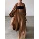 Women Blouse Shirt Pants Sets Boho Sexy Camel Brown Going out Beach Plain S M L XL XXL Puff Sleeve / Loose Fit