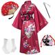 Japanese Anime Women's Kimono Robe Geisha Yukata Sweet Dress Blossom Satin Bathrobe Sleepwear Fans Socks Hair Accessories Purse 5 PCS