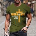 Work For God Mens 3D Shirt Blue Cotton Letter Graphic Prints Wine Black White Tee Casual Style Men'S Blend Sports Short Sleeve