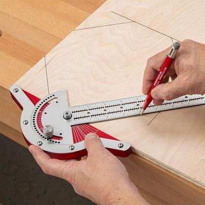 Woodworker Edge Rule Stainless Steel Square Edge Ruler Woodworking Compass And Protractor Set, Multi-function Angle Measure Tool With Wall Hanging Storage Rack Only Imperial No Metric