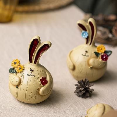 2pcs Easter Resin Decorations In Rural Style, Picking Flowers, Fat Rabbit Lovers, Small People, Resin Crafts, Decoration Gifts, Easter Rabbit Gifts