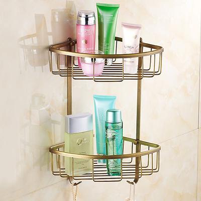 Shower Caddy Bathroom Shelf Standing, Bathroom Shelf Corner Basket Antique Brass Shower Caddy for Shampoo Soap Hair Dryer Holder Triangle Shelves Wall Mounted Basket Rack Shower