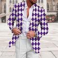 Oktoberfest Checkered Blazer Mens Graphic Jacket Argyle Business Coat Work Wear Going Out Fall Winter Turndown Long Sleeve Yellow Blue Purple Polyester Weaving Party White And Pattern Cotton
