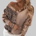 Shirt Blouse Women's Pink Khaki Leopard Color Block Sequins Print Crochet Casual Fashion V Neck Regular Fit S