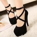 Women's Heels Pumps Stilettos High Heels Ankle Strap Heels Daily Solid Colored Platform Stiletto Heel Round Toe PU Buckle Black Red Blue