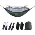 Camping Hammock with Mosquito Net Double Hammock Outdoor Ultra Light Portable Breathable Anti-Mosquito Parachute Nylon with Carabiners and Tree Straps 2 person Camping Hiking Hunting Army Green