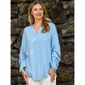 55% Linen Women's Cotton Linen Shirt Plain Casual Summer Tops Light Blue Vacation Outing Asymmetric Hem Long Sleeve