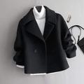 Women's Wool Blend Coat Witer Double Breasted Lapel Pea Coat Fall Crop Over Coat Windproof Warm Jacket Long Sleeve Solid Color Black Beige