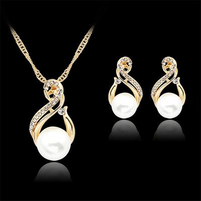 1set(1pcs Necklace1pair Earrings) Shiny Luxury Imitation Pearl Rhinestone Alloy Jewelry Set For Women's Party Evening Gift Daily