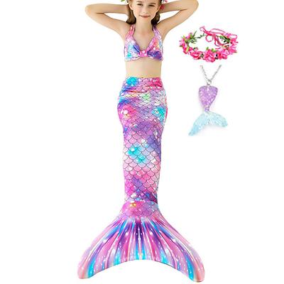 Kids Girls' Five Piece Mermaid Swimwear Swimwear Bikini Swimming Rainbow Cute Sexy Print Bathing Suits 3-10 Years Summer Light Blue Rose Gold