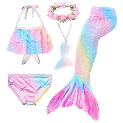Kids Girls' Five Piece Mermaid Swimwear Swimwear Bikini Swimming Rainbow Cute Sexy Print Bathing Suits 3-10 Years Summer Light Blue Rose Gold
