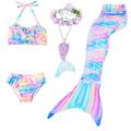 Kids Girls' Five Piece Bikini Swimming Rainbow Cute Print Bathing Suits 3-10 Years Spring Rose Red