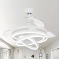42'' Retractable Ceiling Fans with Lights and Remote,Modern LED Semi Flush Fan Light,Retractable Geometric Ceiling Fan 3 Color 6 Speed Smart Pendant Light for Indoor Bedroom,Dining Room etc