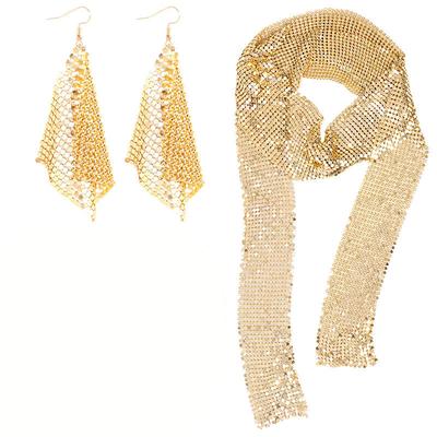 Fashionable Earrings Metal Sequins Tassel Earrings Creative New Square Long Necklace Set