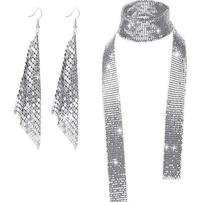 Fashionable Earrings Metal Sequins Tassel Earrings Creative New Square Long Necklace Set