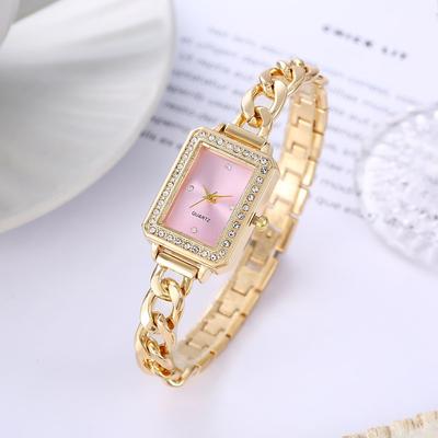 Luxury Women's Quartz Watch Minimalist Square Full Diamond Digital Quartz Watch Gold Stainless Steel Bracelet Women's Dress Clock