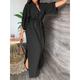 Women's Casual Dress Abaya Plain Dress Long Dress Maxi Dress Pocket Drawstring Date Maxi Basic Split Neck 3/4 Length Sleeve Black White Pink Color