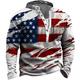 Men's Unisex Sweatshirt Pullover Button Up Hoodie Red Royal Blue Standing Collar Graphic Prints National Flag Zipper Print Daily Sports Holiday 3D Print Streetwear Designer Casual Spring Fall