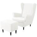 Wing Chair Cover Set Stretch Wingback Chair Slipcover and Ottoman Cover, Velvet Wing Back Chair Cover Machine Washable Armchair Chair Cover for Strandmon Chair