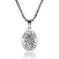 oval stainless steel saint christopher/michael medal necklace for men women, silver gold black pendant necklace simple jewelry gifts (silver saint michael (silver))