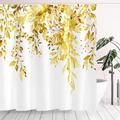 Shower Curtain with Hooks,Floral Plant Bright Green Watercolor Leaves on The Top Plant with Floral Bathroom Decoration Inch with Hooks