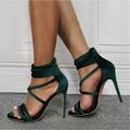 Women's Heels Sandals Plus Size Ankle Strap Sandals Party Daily Summer High Heel Ankle Strap Heel Open Toe Elegant Suede Zipper Dark Green