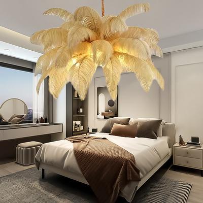 LED Pendant Light Chandelier Gorgeous Extra Large White Ostrich Feather Bouquet Pendant Light Romantic Mounted Lighting Fixture for Restaurant Bedroom Chain Adjustable