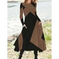 Women's Black Dress Work Dress Casual Dress Swing Dress Fashion Winter Dress Daily Midi Dress Pocket Print Crew Neck Long Sleeve Color Block Regular Fit Black Red Brown Fall Winter XXL