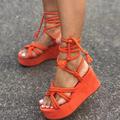 Women's Sandals Lace Up Sandals Strappy Sandals Wedge Sandals Wedge Heels Outdoor Office Daily Solid Colored Summer Lace-up Platform Wedge Heel Round Toe Open Toe Casual Sweet Walking Synthetics