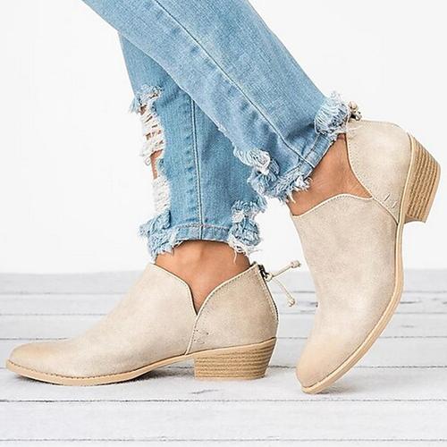 Women's Pink Faux Leather Low Heel Ankle Boots - Western Style Slip-On Booties for Casual and Everyday Wear