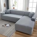 Stretch Sofa Cover Slipcover Elastic Sectional Couch Armchair Loveseat 4 or 4 or 3 Seater L Shape Grey Solid Soft Durable Washable