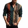 Ethnic Vintage Tribal Men's Shirt Daily Wear Going out Fall Winter Turndown Long Sleeve Dark Navy, Navy Blue, Brown S, M, L 4-Way Stretch Fabric Shirt