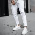 Men's Jeans Skinny Trousers Denim Pants Button Pocket Ripped Plain Comfort Breathable Outdoor Daily Going out Fashion Casual White Yellow