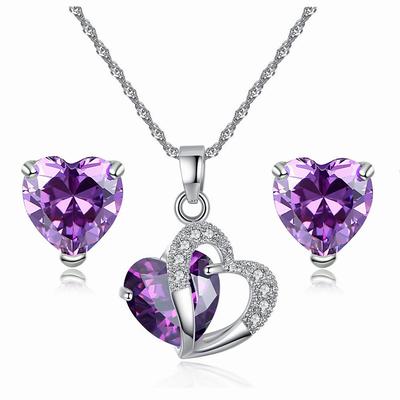 Fashion Bride Jewelry Set New Micro Set Crystal Zircon Heart Necklace Earring Jewelry Set